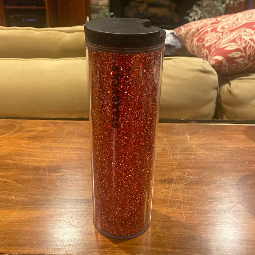 Starbucks Red Glitter Tall Insulated Travel Tumbler Mug 16 oz. Sparkly Holiday